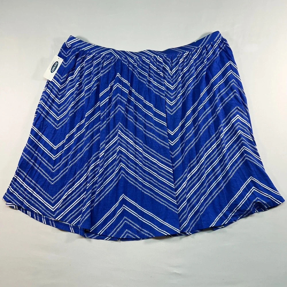 Old Navy Womens XL Blue White Chevron Print Elastic Waist Mini Skirt‎ NWT